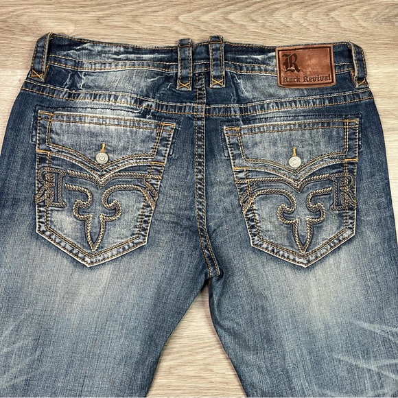Rock Revival Faded Albus Straight Size 38 Jeans with Embroidered Pockets - Picture 4 of 15
